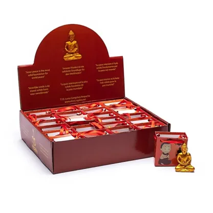 Boeddhabeeldje – Goudkleurige meditatie Boeddha in geschenktasje boeddha