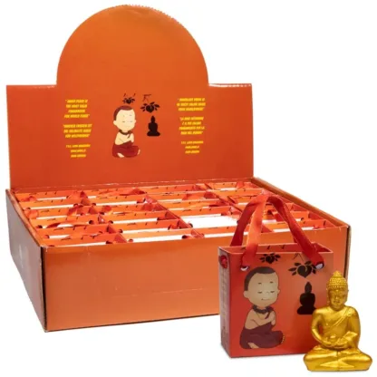 Boeddhabeeldje – Goudkleurige meditatie Boeddha in geschenktasje boeddha