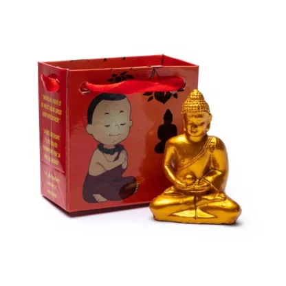 Boeddhabeeldje – Goudkleurige meditatie Boeddha in geschenktasje boeddha