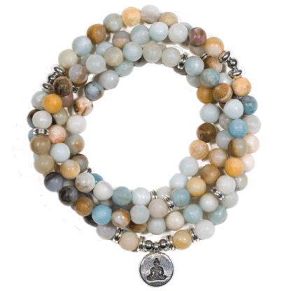 Boeddha Armband – Mala Amazoniet met 108 kralen van 8 mm en Tasje 108 kralen