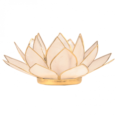 Lotus sfeerlicht – Capiz sfeerlicht – Naturel goudrand – Theelichtjeshouder – 13,5 cm boeddhisme