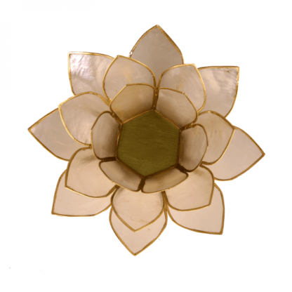 Lotus sfeerlicht – Capiz sfeerlicht – Naturel goudrand – Theelichtjeshouder – 13,5 cm boeddhisme