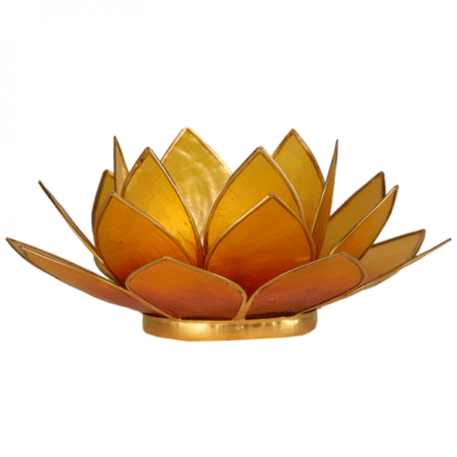 Lotus Sfeerlicht – Capiz sfeerlicht – Oranje en Geel – Theelichtjeshouder – 13,5 cm boeddhisme