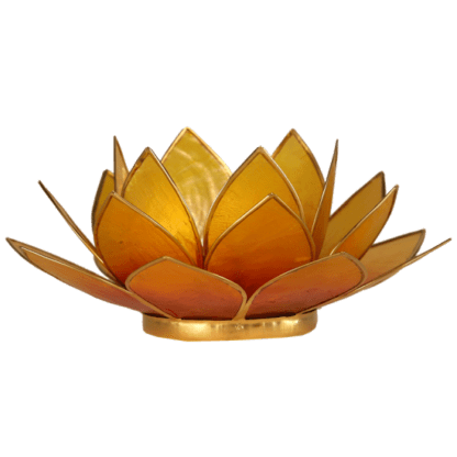 Lotus Sfeerlicht – Capiz sfeerlicht – Oranje en Geel – Theelichtjeshouder – 13,5 cm boeddhisme