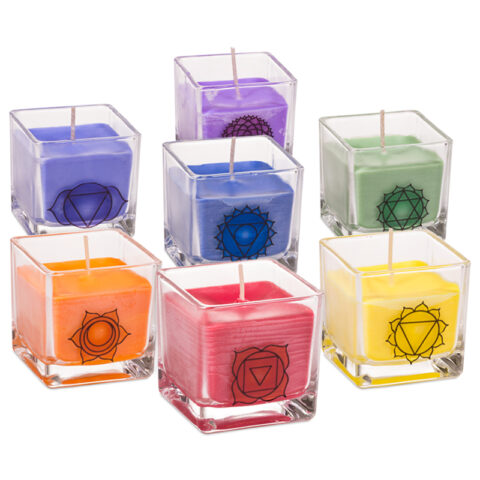 Chakra Kaars in Glas – Set van 7 Chakra Kaarsen Koolzaadwas Eco Geurkaarsen chakra kaars