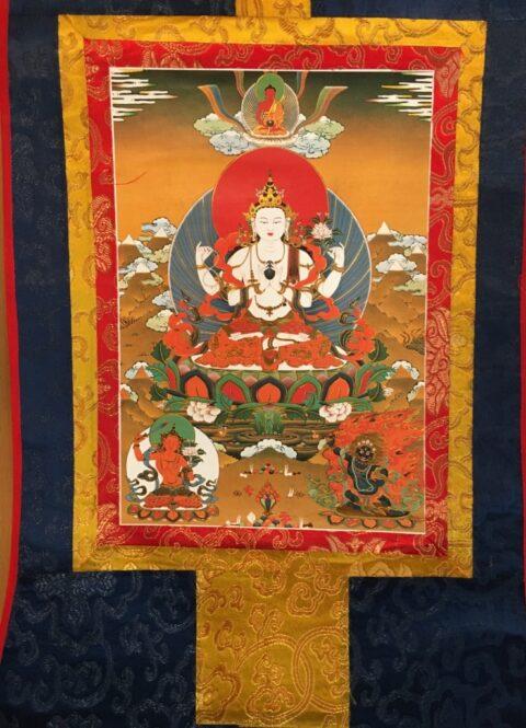 Thangka Reproductie – Avalokiteshvara – Thangka Guanyin – 50 x 62 cm Avalokiyeshvara