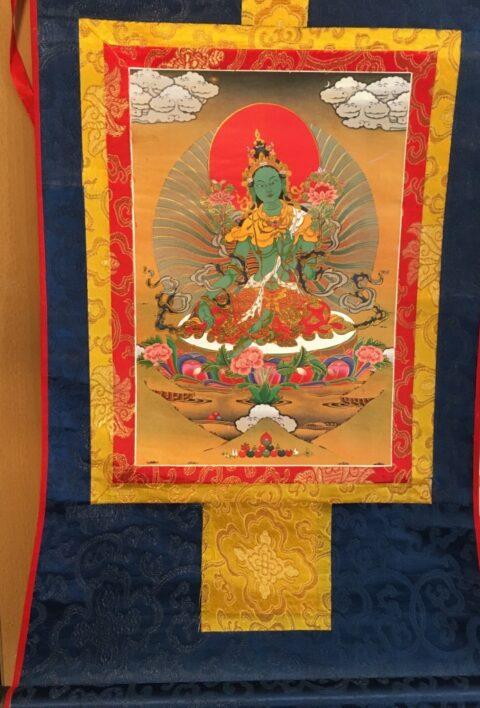 Thangka Reproductie met afbeelding van Groene Tara – 50 x 62 cm boeddha