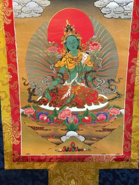 Thangka Reproductie met afbeelding van Groene Tara – 50 x 62 cm boeddha