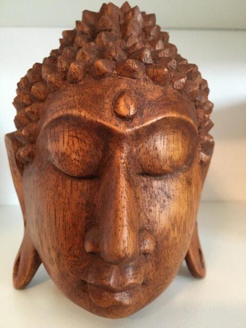 Boeddhabeeld – Boeddha Hoofd van Shakyamuni – Mooi houten hoofd – 15 cm boeddha