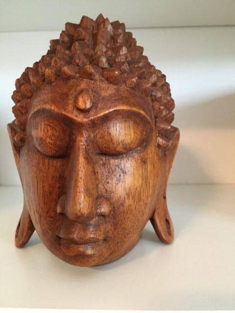 Boeddhabeeld – Boeddha Hoofd van Shakyamuni – Mooi houten hoofd – 15 cm boeddha