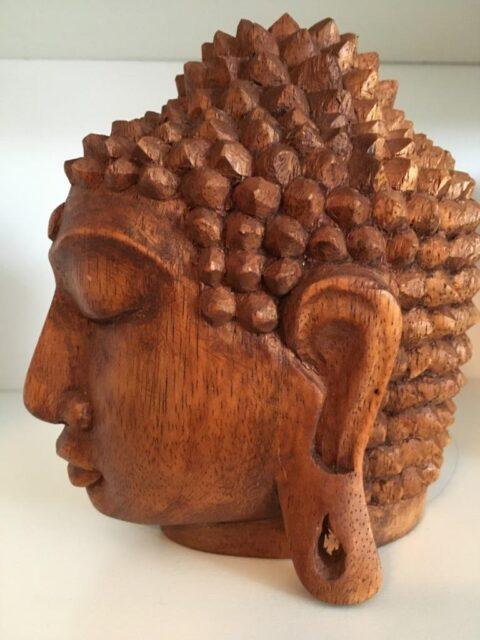 Boeddhabeeld – Boeddha Hoofd van Shakyamuni – Mooi houten hoofd – 15 cm boeddha