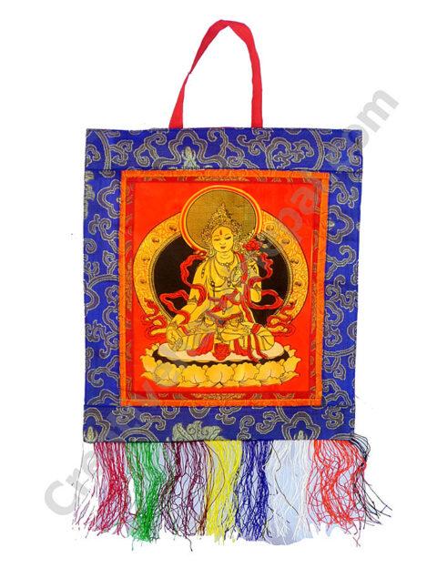 Thangka Witte Tara – Banner met Brokaat en Borduurwerk – 30 x 40 cm banier