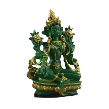 Groene Tara Beeld – Made in Nepal – Groen en Goud – 13,5 cm boeddha