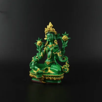 Groene Tara Beeld – Made in Nepal – Groen en Goud – 13,5 cm boeddha