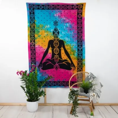 Wandkleed – Authentiek Wandkleed Katoen – Chakra Meditatie Kleurrijk – 215 x 135 cm banner