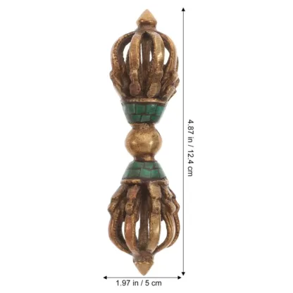 Vajra – Dorje – Grote Tibetaanse messing met turquoise inlay – Boeddhistische Dorje – 12,5 cm boeddha