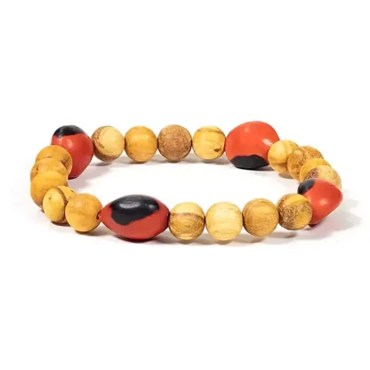 Armband – Palo Santo + 4 Huayruro Kralen – Elastisch armband