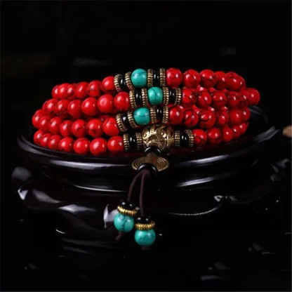 Mala – Tibetaanse Mala – Rode Kralen en Turquoise kralen – Halsketting en Mala – Armband Rood en Turquoise armband