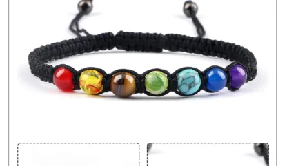 Armband 7 Chakra – Verstelbaar – Kralen 6 mm – Zwart Koord 7 chakra