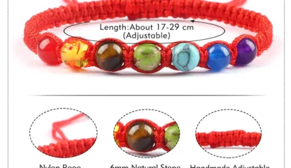 Armband 7 Chakra – Verstelbaar – Kralen 6 mm – Rood Koord 7 chakra